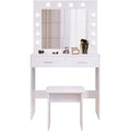 (White) Dressing Table Set with Hollywood LED Lights Mirror, Vanity Makeup Table 2 Large Drawers and Stool Gift for women - Truly Yours