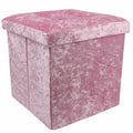 (Pink) Crushed Velvet Ottoman Foot Stool Storage Box Furniture Seat Rest Cube Foldable - Truly Yours