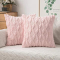 (Pink) Set of 2 18x18" Luxury Textured Chenille Fur Geo Cushions Pillow Square Sofa Bed - Truly Yours