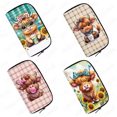 🐮 Highland Cow Print Long Wallet – Cute Scottish Cow Zip Purse with Card Holder & Cash Storage 💖