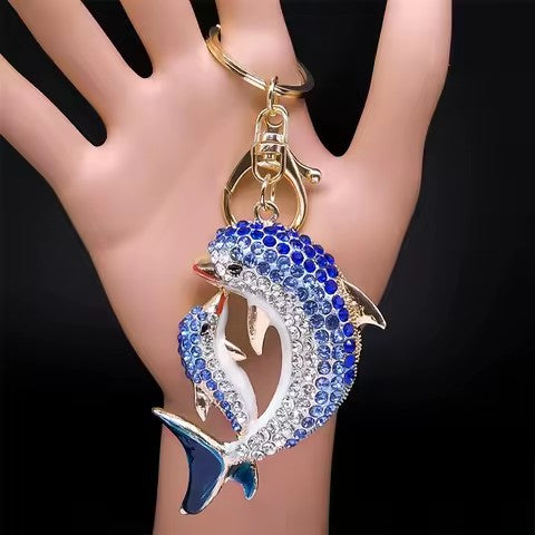 🐬 Sparkling Dolphin Mum & Baby Keyring – Crystal Animal Bag Charm & Purse Pendant 💙✨