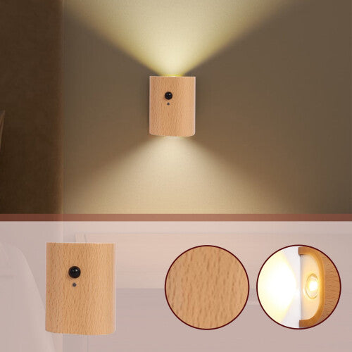 Modern LED Wall Sconce with Motion Sensor, Wood Texture Warm White Up/Down Light for Living Room Bedroom Hallway, 1 or 2 Pack