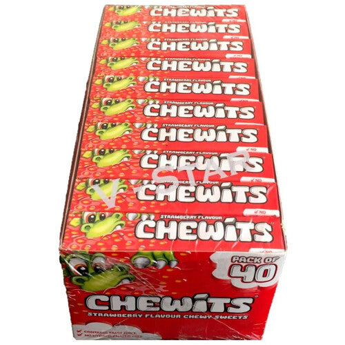 🍓 Chewits Strawberry Chewy Sweets – Full Box of 40 Fruity Chew Bars ✨