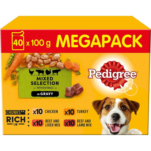 🐶 Pedigree Adult Wet Dog Food Mixed Selection in Gravy – 40 Pouch Megapack ✨