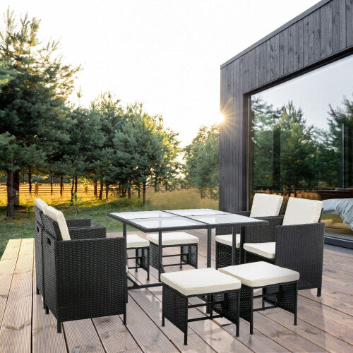 🖤 9 Piece Rattan Garden Furniture Set – Luxury Outdoor Dining Table & Chairs Patio Set ✨
