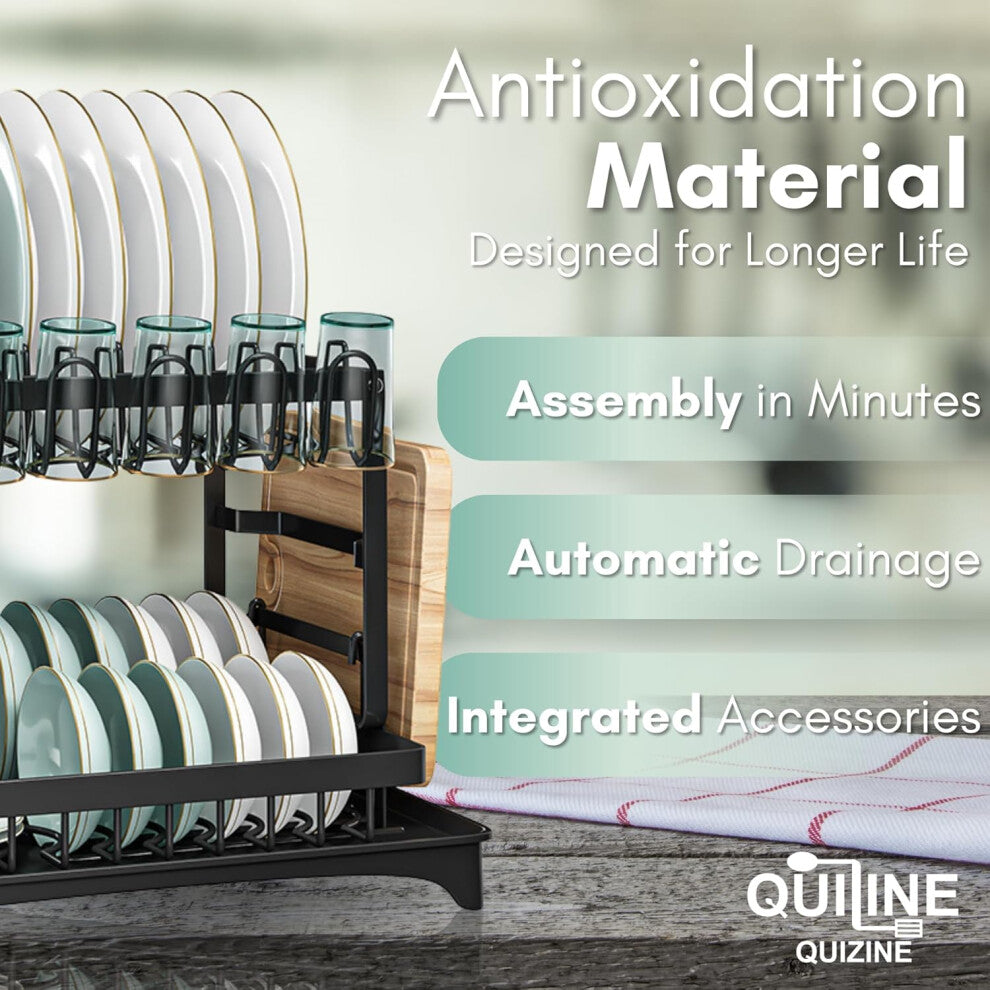 Two Tier Dish Drying Rack with Automatic Drain Tray – Foldable Space Saving Kitchen Drainer 🍽️✨ - Truly Yours