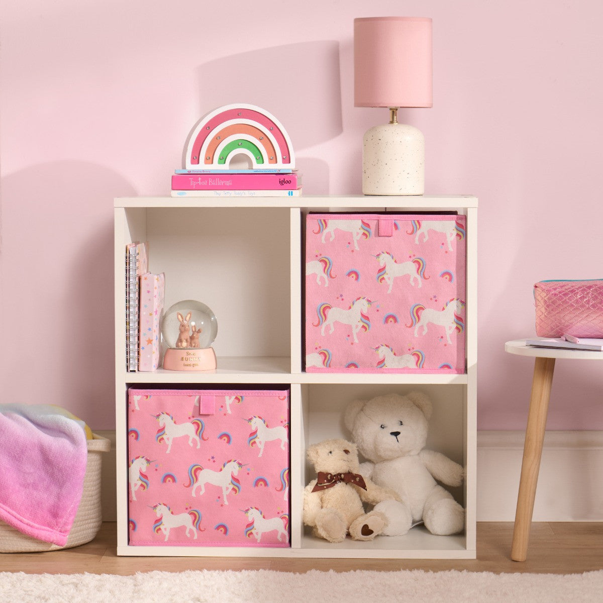 Unicorn Print Cube Storage Boxes – Pink (2 Pack) - Truly Yours