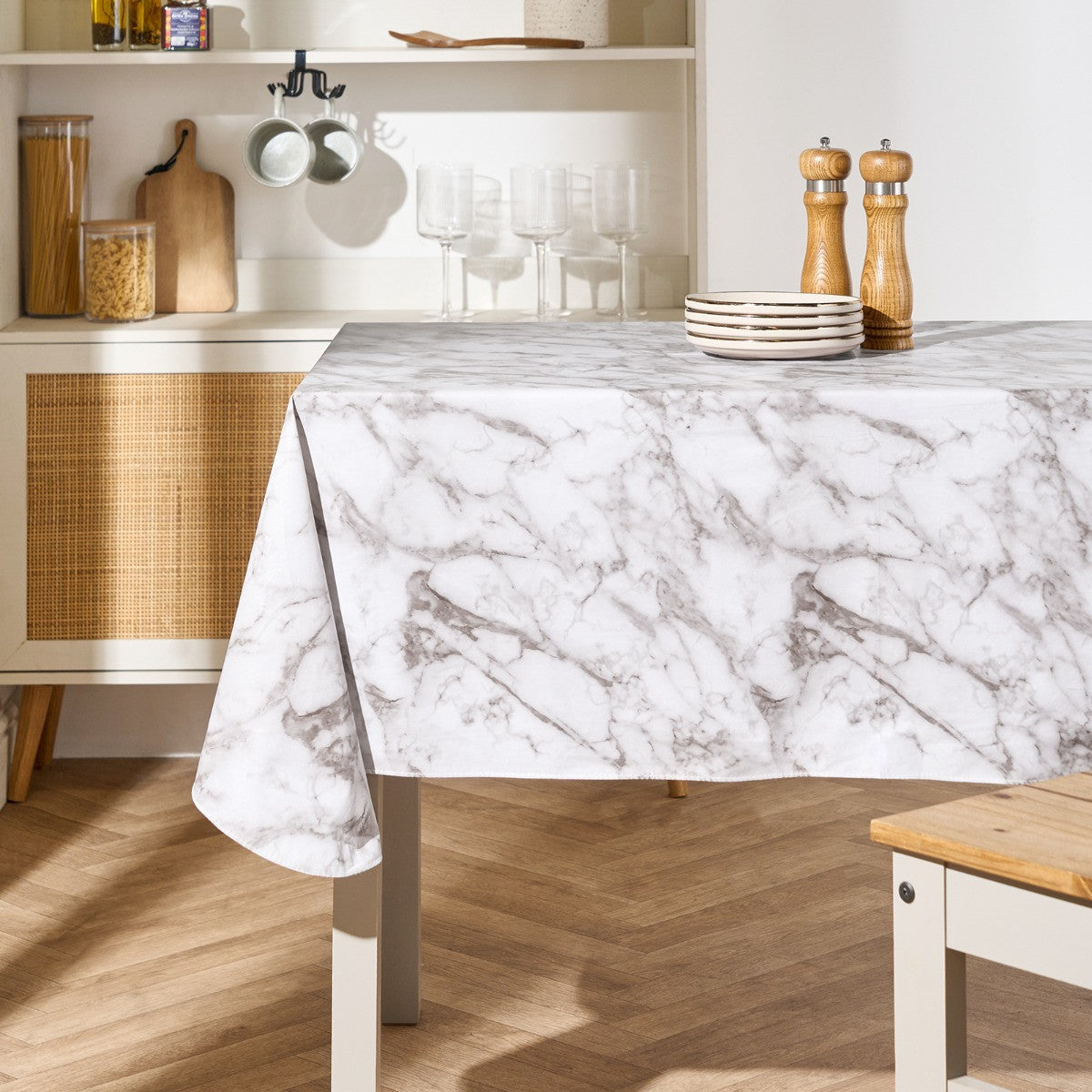 Wipe Clean Tablecloth - White Marble