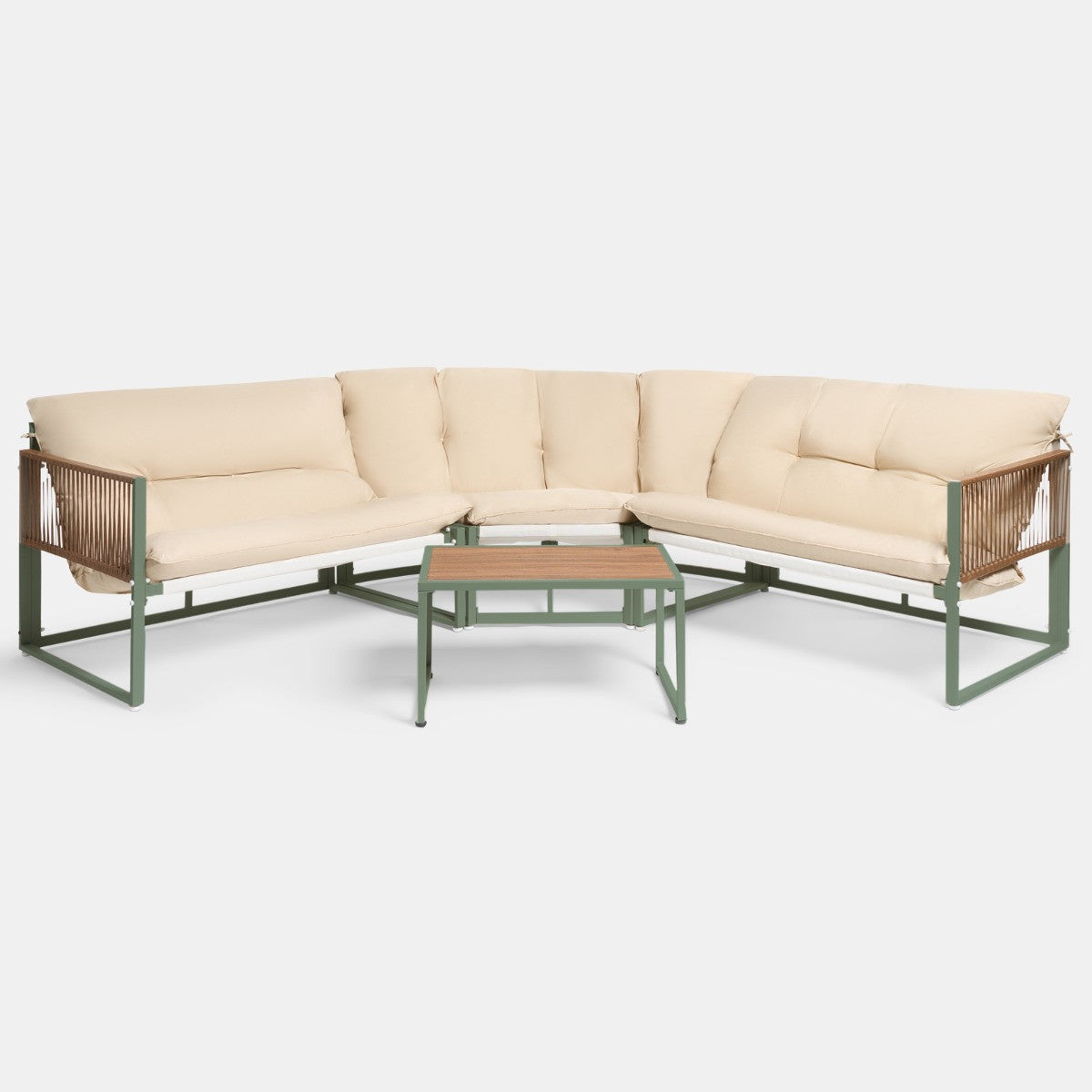 Santorini 5 Seater Corner Sofa Set with table - Sage/Cream