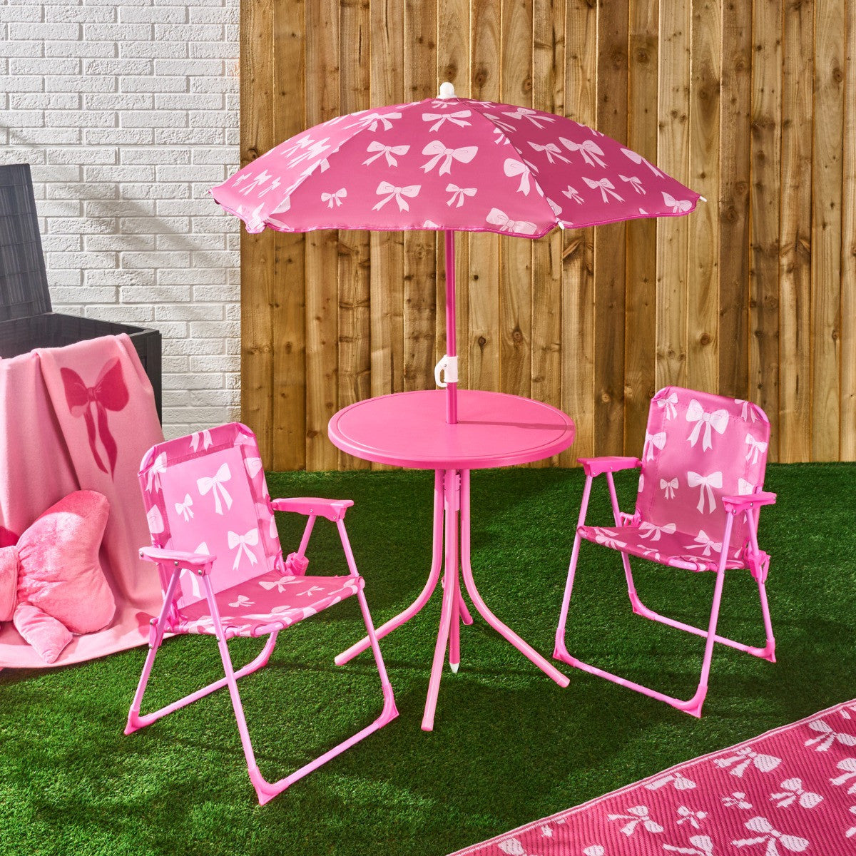 KIDS BOW PRINT BISTRO SET WITH PARASOL - Truly Yours