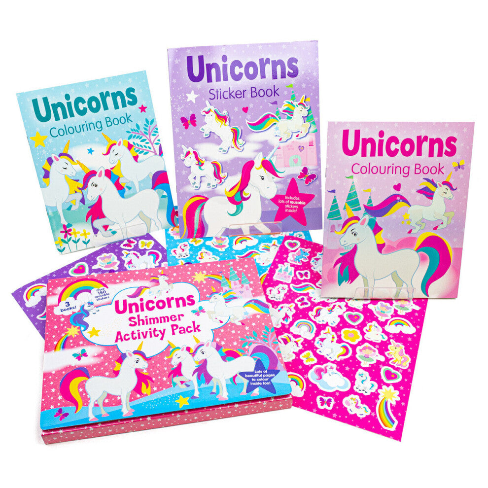 Unicorns Shimmer Activity Pack Kids Colouring Books & Stickers Set