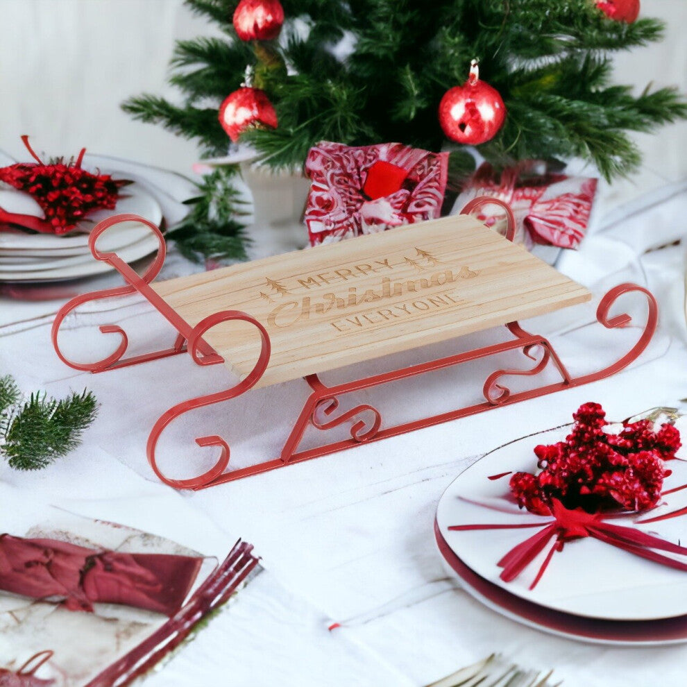 Christmas Wood & Metal Large Red Sledge Serving Snack Platter Tray