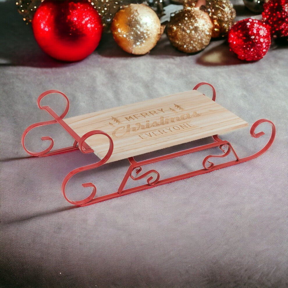 Christmas Wood & Metal Large Red Sledge Serving Snack Platter Tray