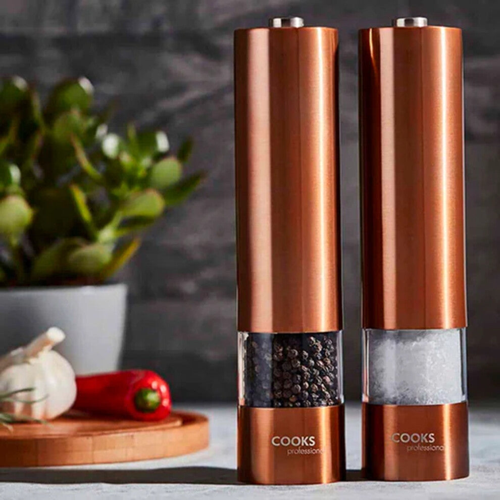 Cooks Professional Electric Salt & Pepper Mill Set with Bamboo Base