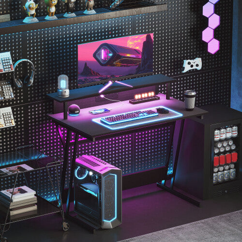 HOMCOM LED Gaming Desk with Power Outlets & Monitor Stand