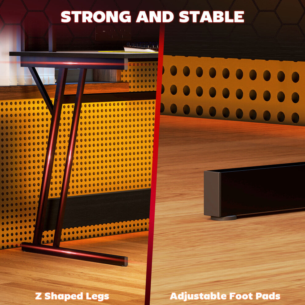 HOMCOM LED Gaming Desk with Power Outlets & Monitor Stand
