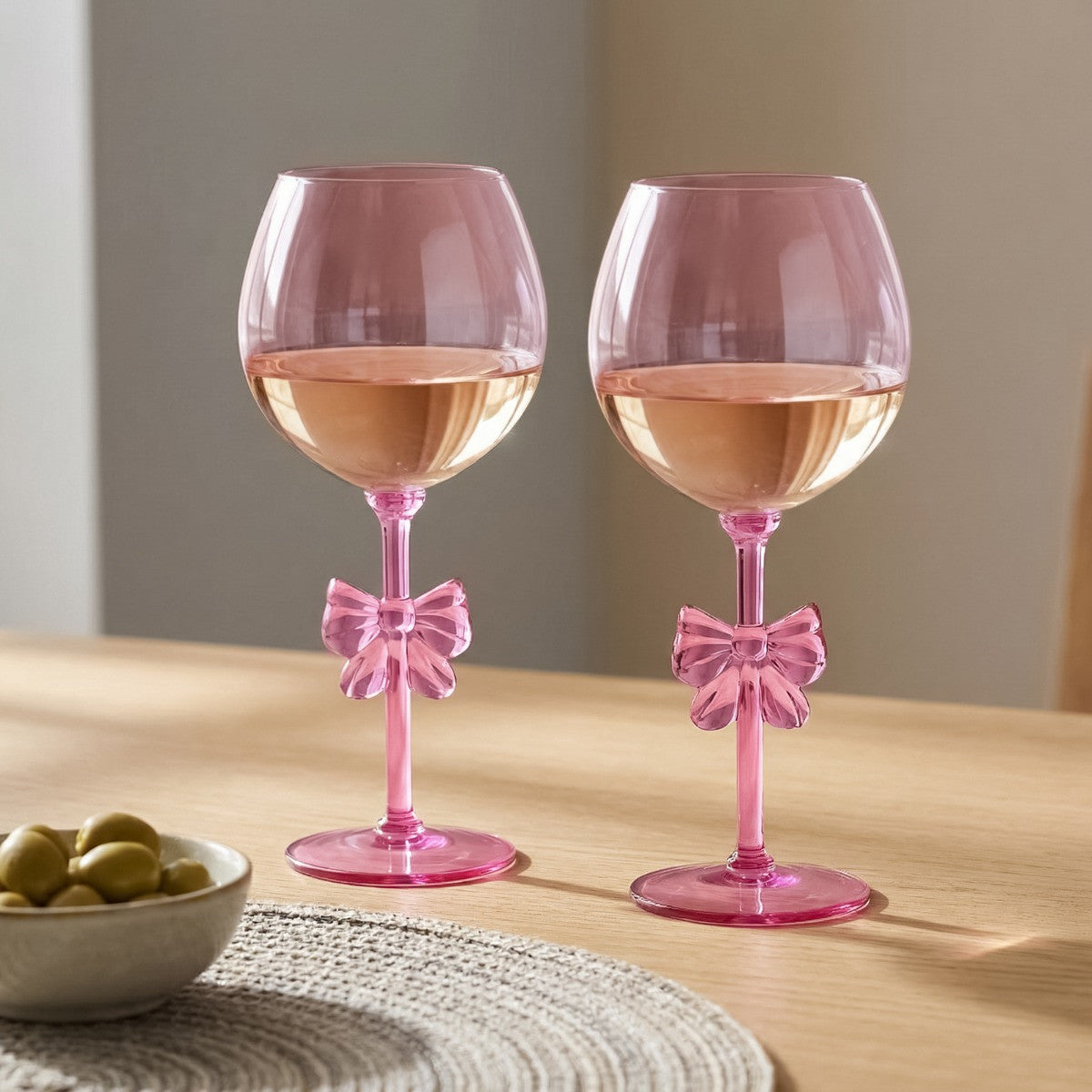 Plastic Bow Wine Glasses, Pink - 2 Pack