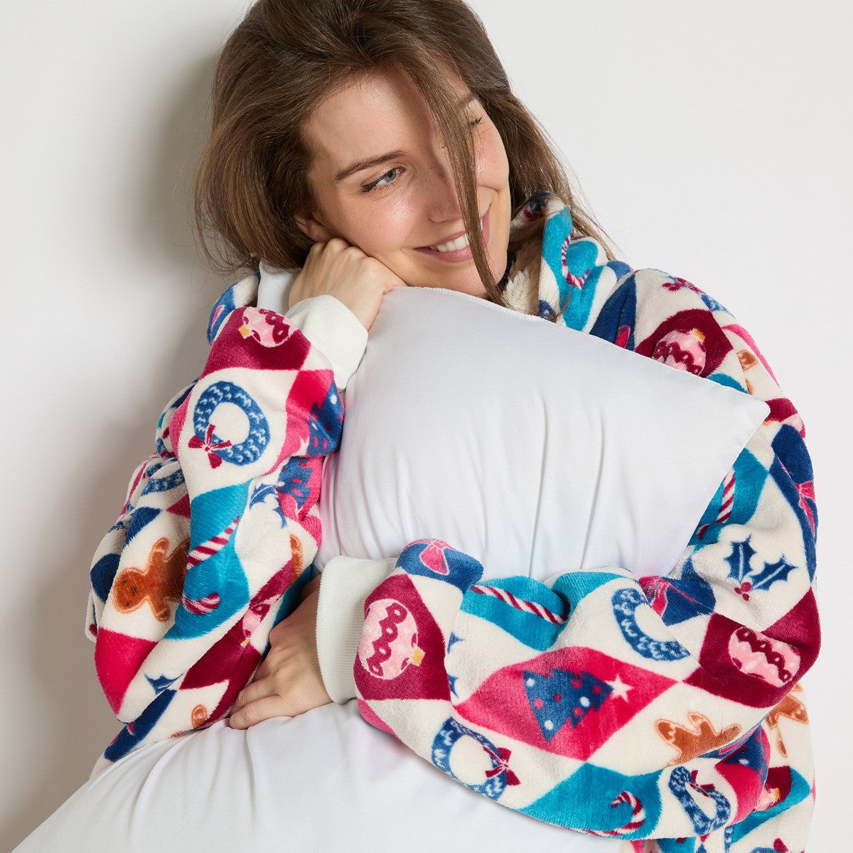 Festive Harlequin Print Hoodie Blanket - Multi