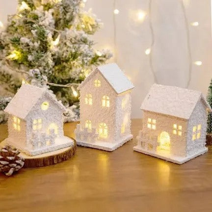 LIGHTED WOODEN SNOW VILLAGE SET