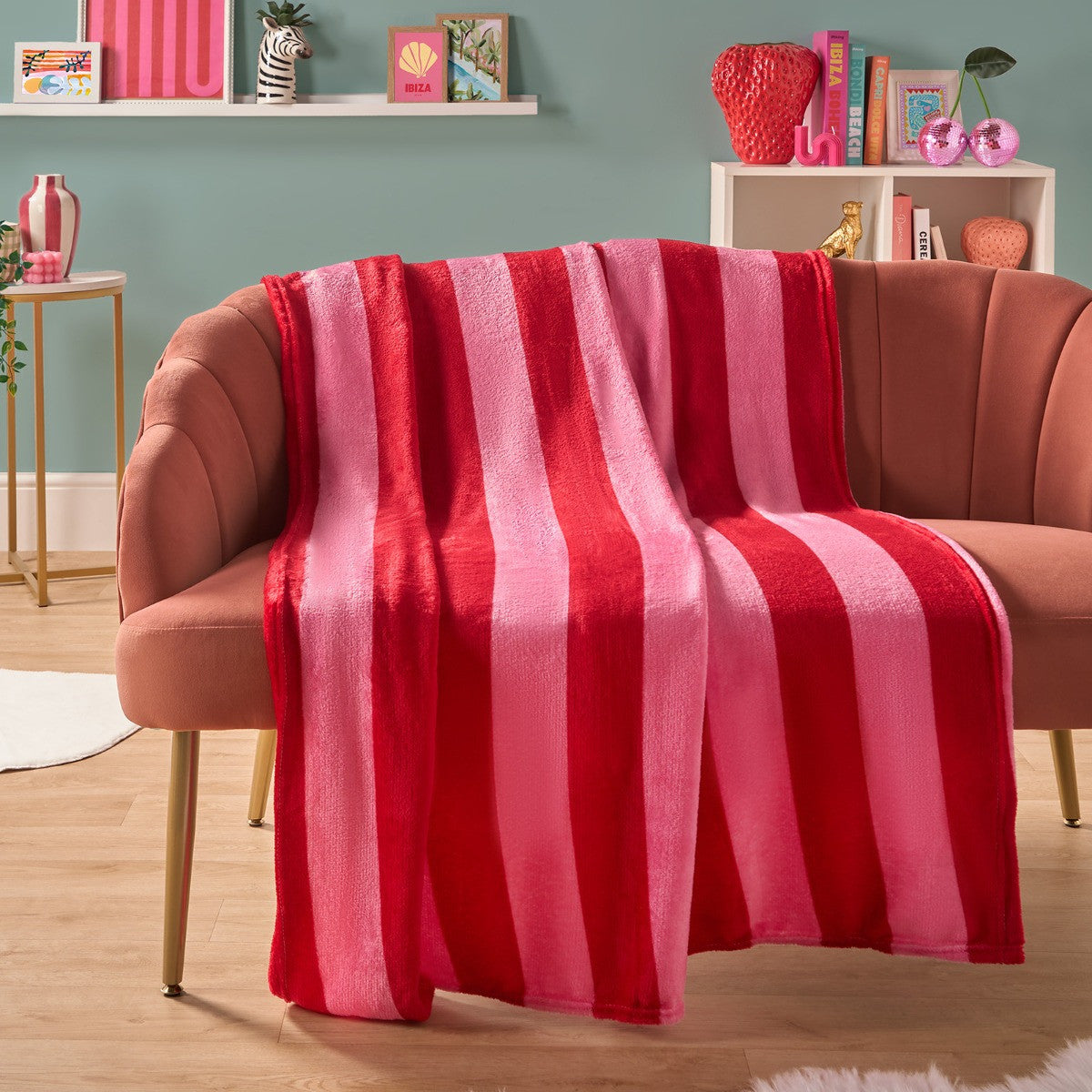 STRIPE PRINT ULTRA SOFT THROW – PINK/RED
