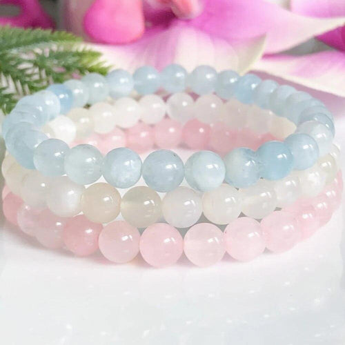 Rose Quartz • Moonstone • Aquamarine Fertility Bracelet Set