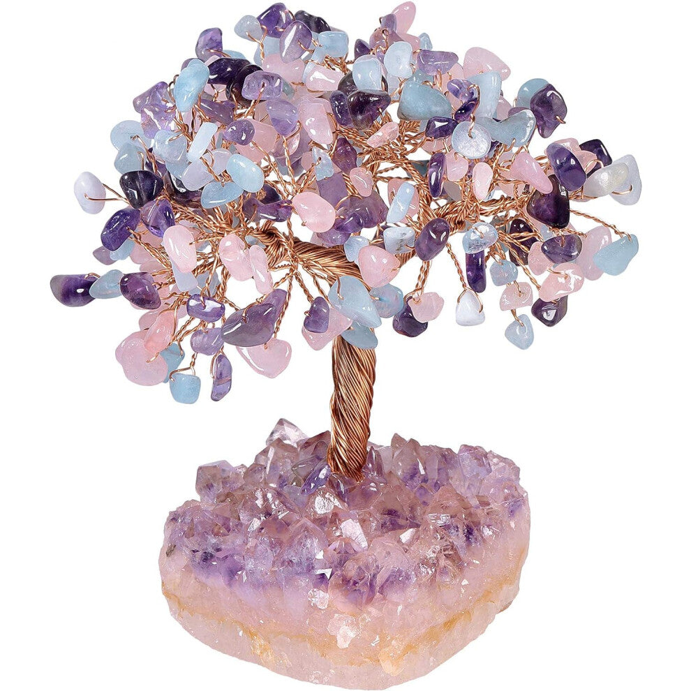 Natural Rose Quartz, Aquamarine & Amethyst Crystal Tree