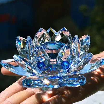 Crystal Lotus Flower Artificial Blue Crystal Figurine
