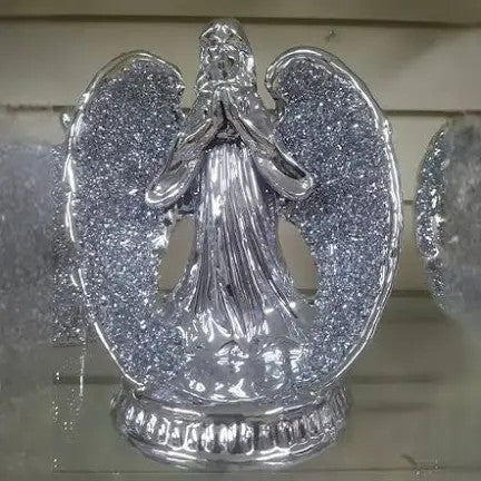 Crystal Diamond Silver Angel Long Wings Ornament
