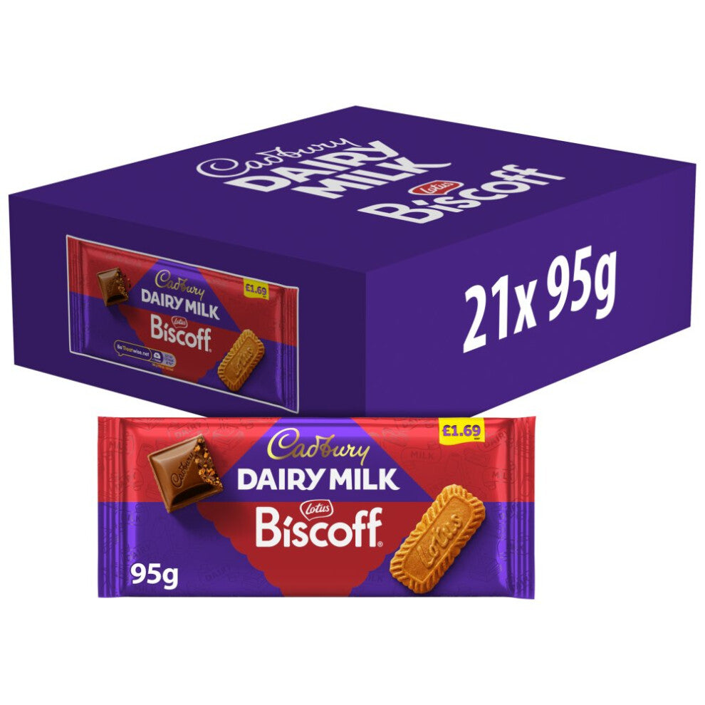 Cadbury Dairy Milk Biscoff Chocolate Bar – Pack of 21 (95g Each)