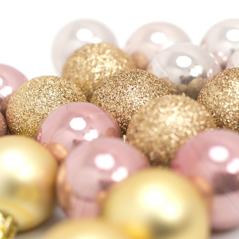 24 Piece Gold & Pink Mini Christmas Baubles