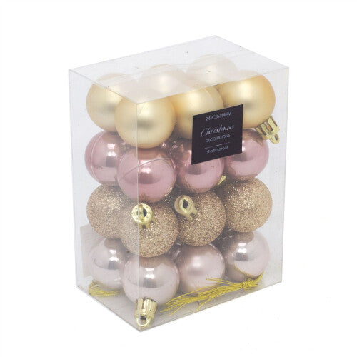 24 Piece Gold & Pink Mini Christmas Baubles