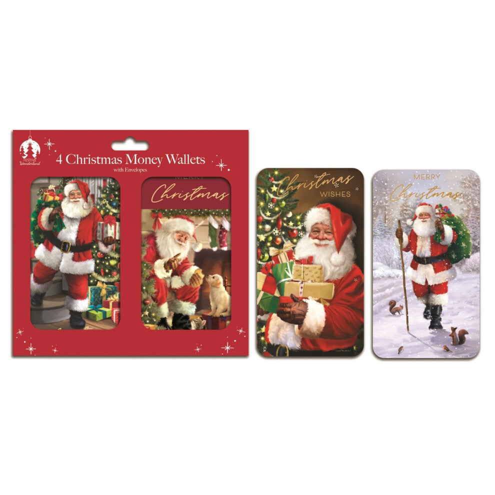 Pack of 4 Traditional Christmas Money Wallets with Red Envelopes