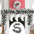 6ft Snow-Flocked Pine Garland with White Cedar & Red Berries