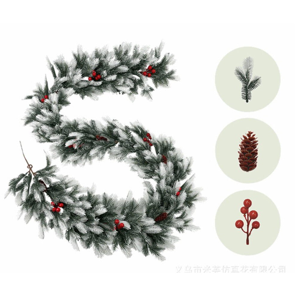 6ft Snow-Flocked Pine Garland with White Cedar & Red Berries