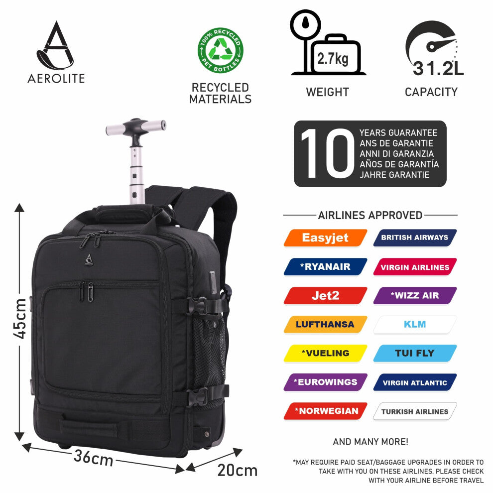 Aerolite Premium 45 × 36 × 20cm EasyJet Trolley Backpack