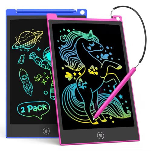TECJOE 2-Pack LCD Writing Tablets – 10 Inch Colourful Doodle Boards
