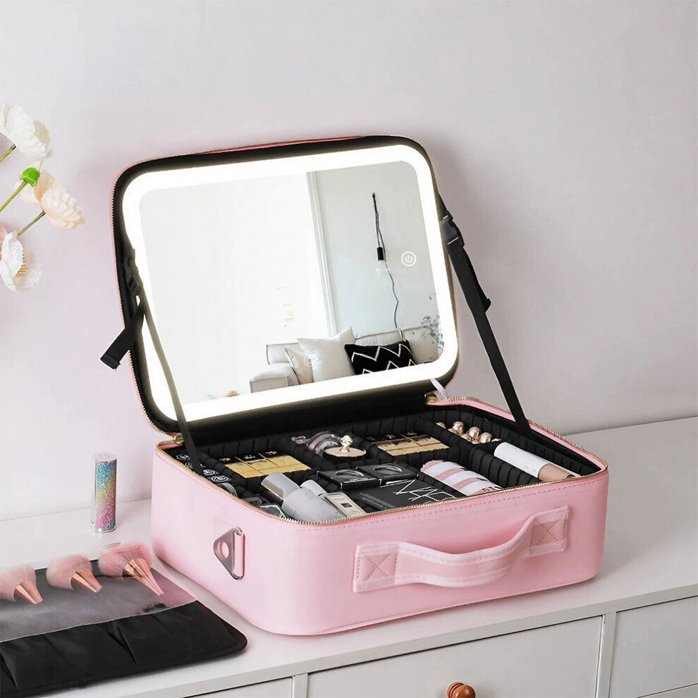 Large Travel Makeup Bag with LED Mirror