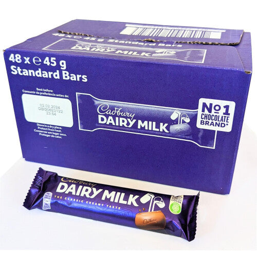 Cadbury Dairy Milk Chocolate Standard Bars – 48 × 45g