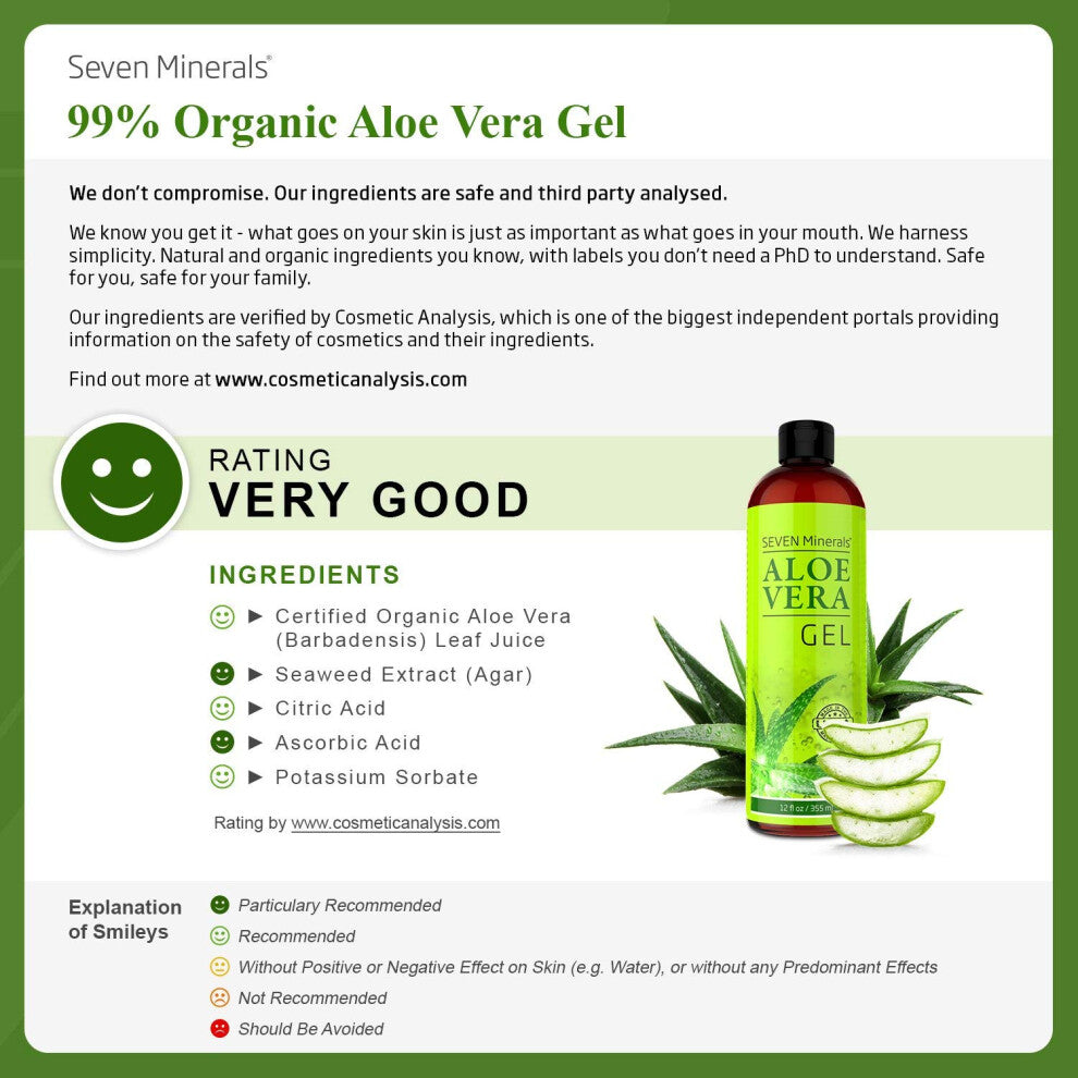 Seven Minerals Aloe Vera Gel – 99% Organic, 355ml