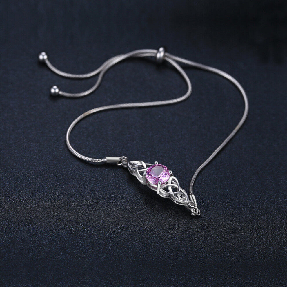 Celtic Knot Created Pink Sapphire 925 Sterling Silver Bolo Bracelet
