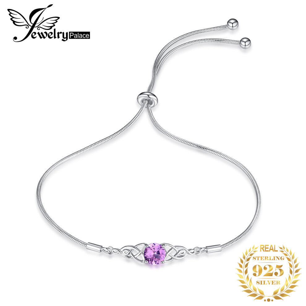 Celtic Knot Created Pink Sapphire 925 Sterling Silver Bolo Bracelet