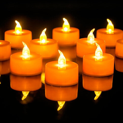 24-Pack Orange LED Tea Lights – Flameless Flickering Halloween Candles