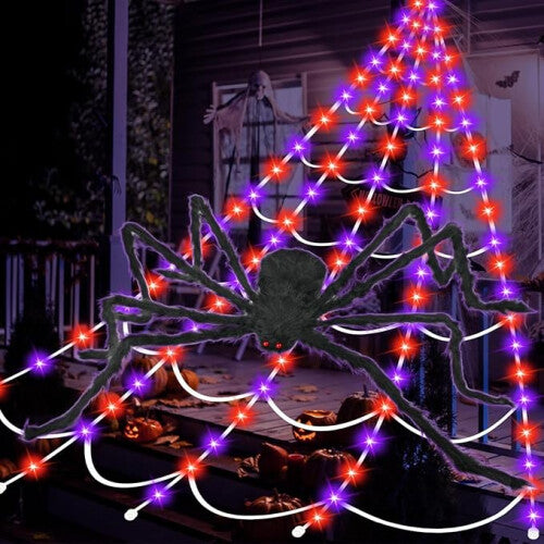 Giant LED Halloween Spider Web Lights – 135 Purple & Orange LED Lights