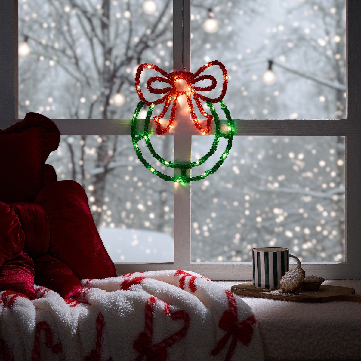 OHS LED Bow Wreath - Green/Red