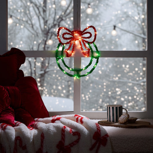 LED Bow Wreath - Green/Red