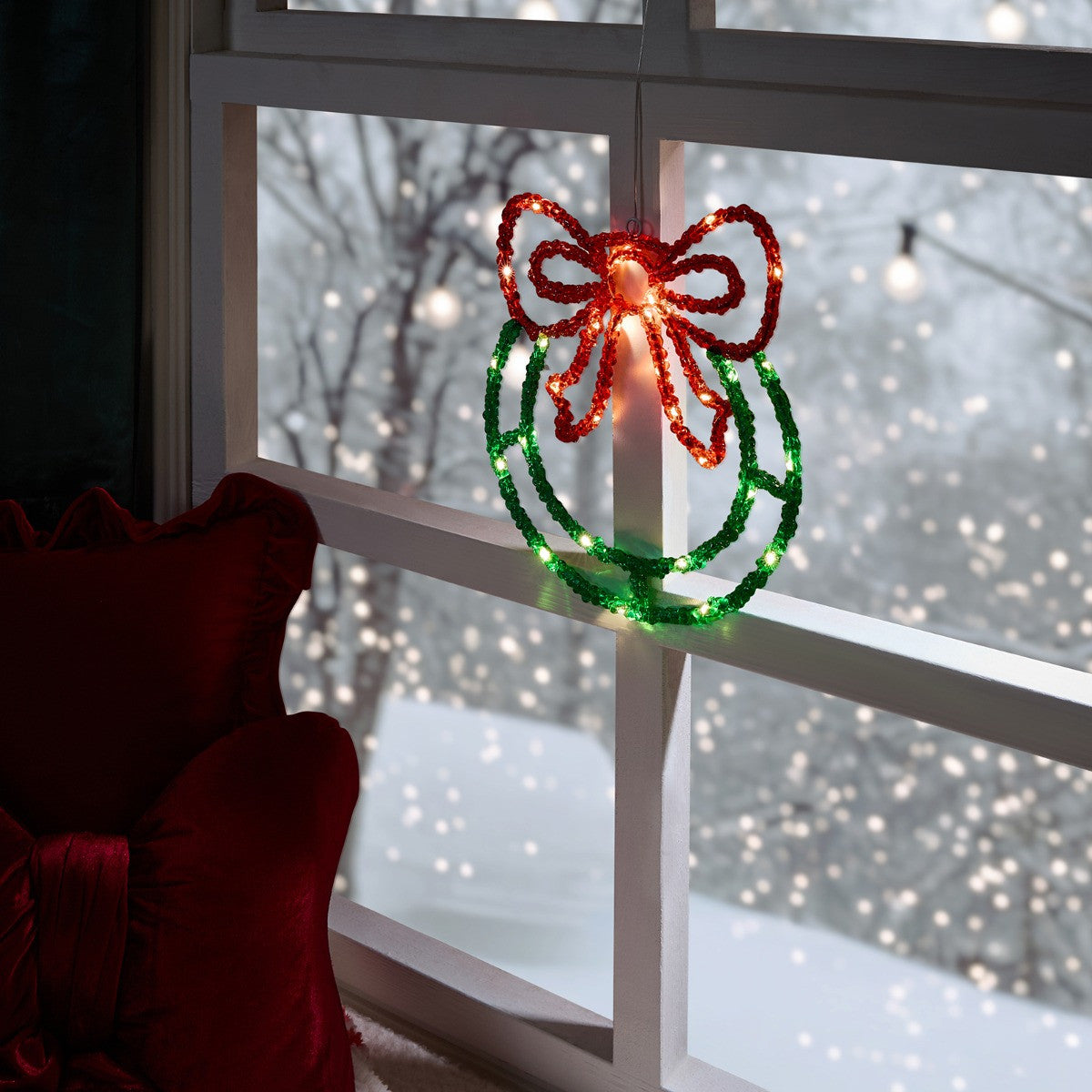 OHS LED Bow Wreath - Green/Red