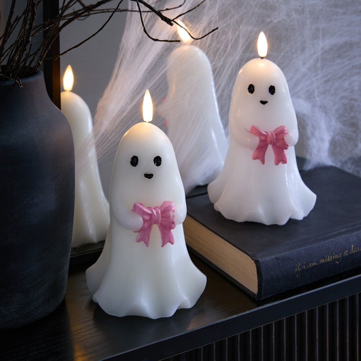 2 PACK GHOST LED CANDLES – PINK BOWS