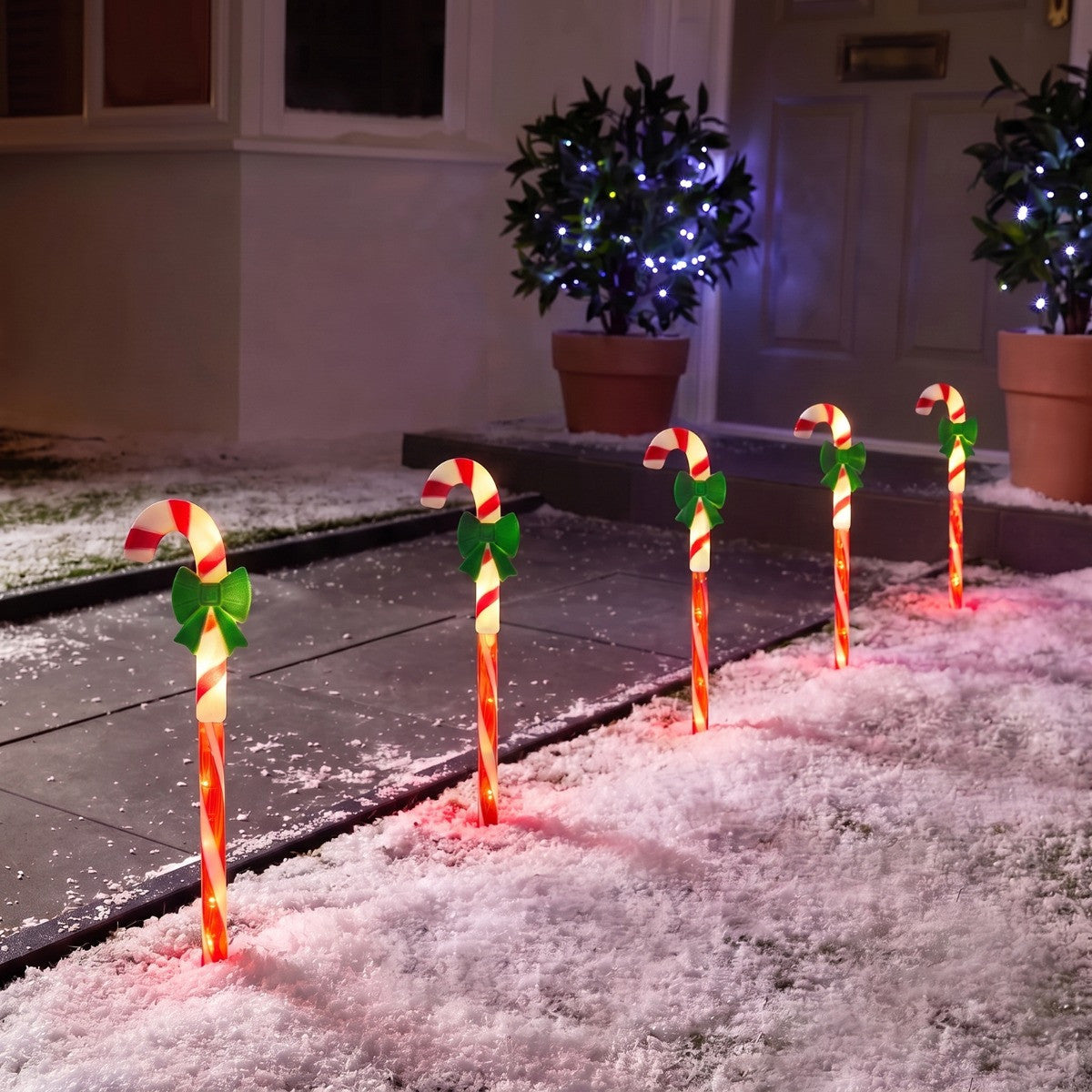 5 Pack Candy Cane Bow Stake Lights