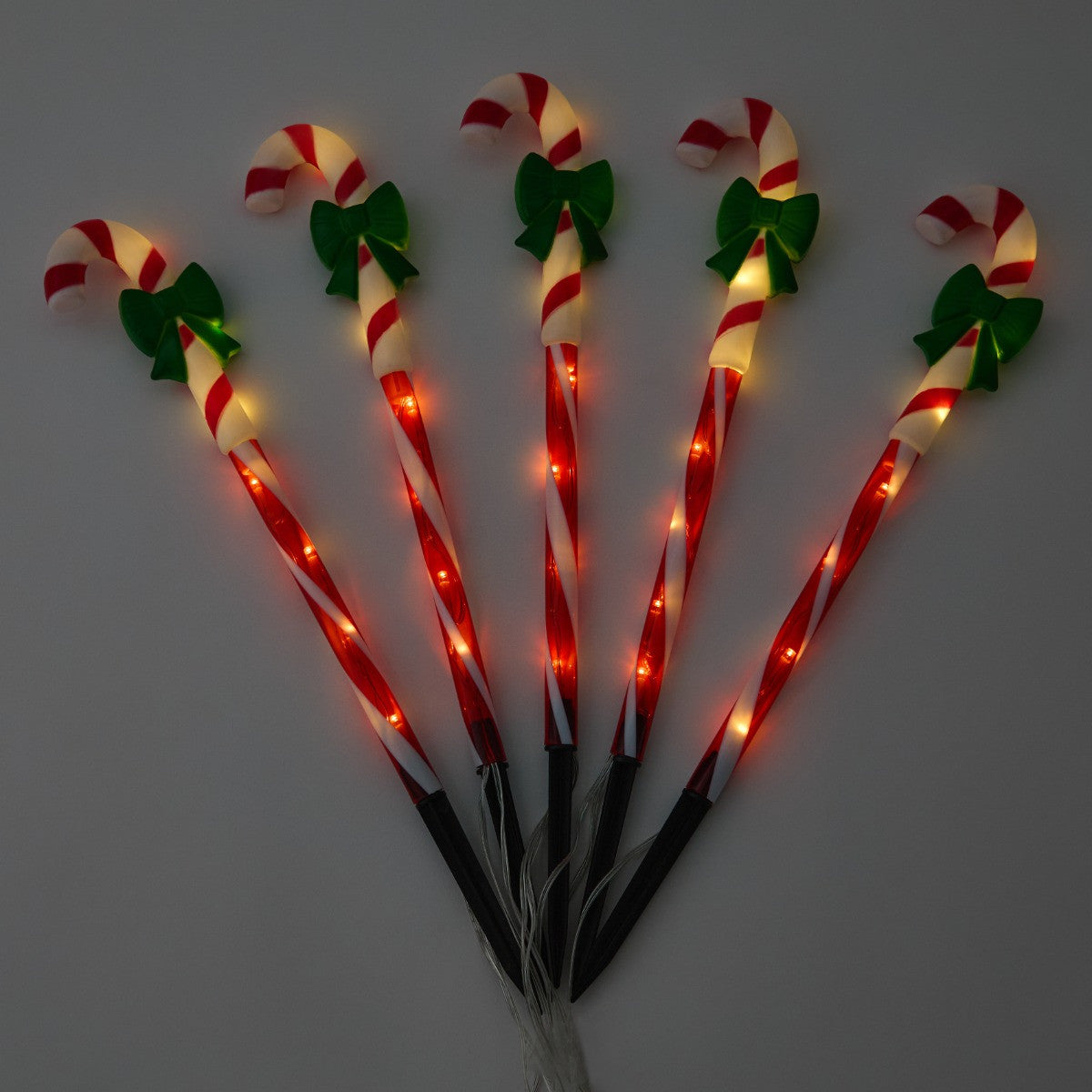 5 Pack Candy Cane Bow Stake Lights