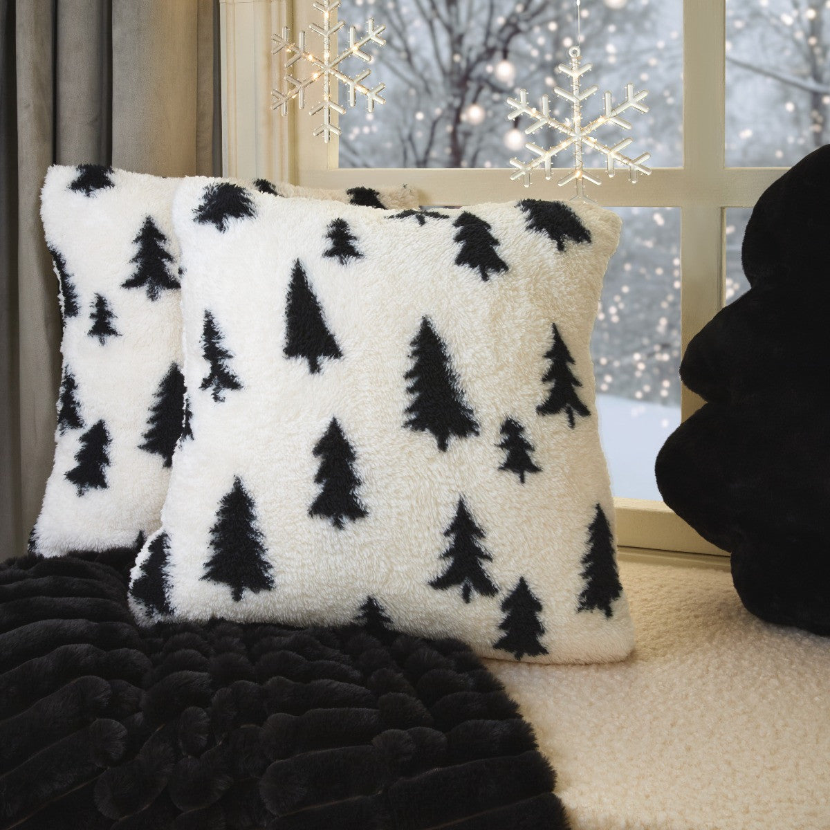 Christmas Tree Print Teddy Cushion Covers.